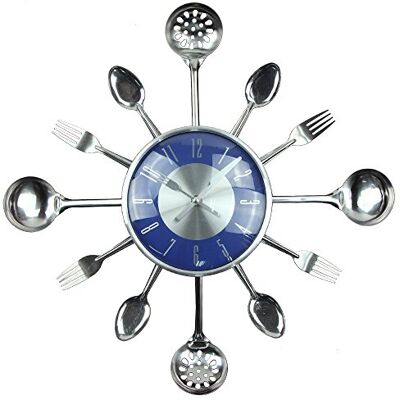 Timelike Relógio de parede grande, 45,72 cm, metal, talheres, colher, garfo, relógio de parede, criativo, moderno, decoração de casa, estilo antigo, relógio de parede (azul) Timelike Relógio de parede grande, 45,72 cm, metal, talheres, colher, garfo, relógio de parede, criativo, moderno, decoração de casa, estilo antigo, relógio de parede (azul)