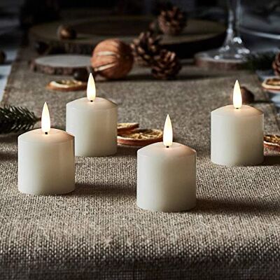 Lights4fun TruGlow® Conjunto de 4 velas votivas sem chama LED branco quente a pilhas em cera real de marfim com temporizador decoração para interiores Lights4fun TruGlow® Conjunto de 4 velas votivas sem chama LED branco quente a pilhas em cera real de marfim com temporizador decoração para interiores