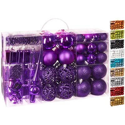 BRUBAKER 101 peças de bolas de Natal com copas de árvores roxo Ornamentos para árvore de Natal BRUBAKER 101 peças de bolas de Natal com copas de árvores roxo Ornamentos para árvore de Natal