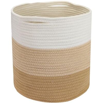 HMF Cesta de armazenamento com alças ocultas, cesta redonda para Kallax 31 x 31 cm branco/castanho HMF Cesta de armazenamento com alças ocultas, cesta redonda para Kallax 31 x 31 cm branco/castanho