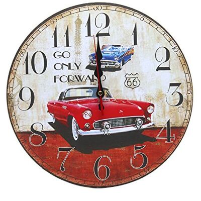 LOHAS Home 30 cm Relógio de parede silencioso de madeira redondo vintage rústico estilo chique números árabes madeira redonda relógio de parede decorativo (Red Vehicle) LOHAS Home 30 cm Relógio de parede silencioso de madeira redondo vintage rústico estilo chique números árabes madeira redonda relógio de parede decorativo (Red Vehicle)