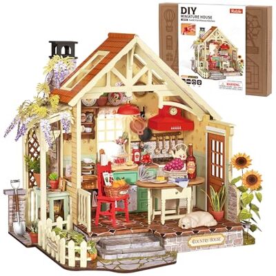 Rolife Casa de bonecas de madeira para adultos, cozinha de quinta solar, casa miniatura estilo Cottage, artesanato kit de modelo com luzes LED, decoração prateleira, presente de aniversário Rolife Casa de bonecas de madeira para adultos, cozinha de quinta solar, casa miniatura estilo Cottage, artesanato kit de modelo com luzes LED, decoração prateleira, presente de aniversário