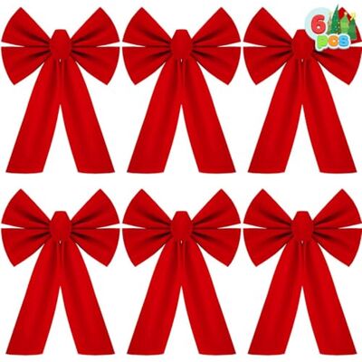 JOYIN Conjunto de 6 laços de Natal de veludo vermelho, 33 cm de comprimento e 22,9 cm de largura para árvore, grandes laços decorativos de Natal para decoração de Natal interior e exterior, coroas JOYIN Conjunto de 6 laços de Natal de veludo vermelho, 33 cm de comprimento e 22,9 cm de largura para árvore, grandes laços decorativos de Natal para decoração de Natal interior e exterior, coroas