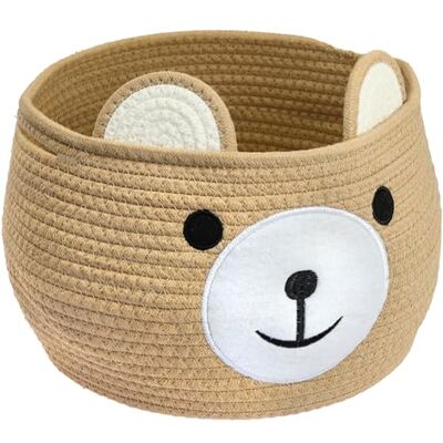 HMF Cesta de armazenamento com alças ocultas, cesta para quarto de crianças feita de algodão, urso 30 x 24 cm, mel HMF Cesta de armazenamento com alças ocultas, cesta para quarto de crianças feita de algodão, urso 30 x 24 cm, mel