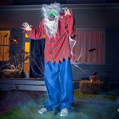 JOYIN Halloween 170 cm animal lobo de pé decoração animada com olhos assustadores e brilhantes (ativados por luz e som) para acessórios de casa assombrada de Halloween JOYIN Halloween 170 cm animal lobo de pé decoração animada com olhos assustadores e brilhantes (ativados por luz e som) para acessórios de casa assombrada de Halloween
