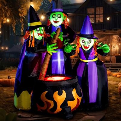 Joiedomi 6 pés de altura Halloween insuflável três bruxas ao redor do caldeirão com chama insuflável decoração de pátio insufláveis com LED para festa de Halloween decorações interiores e exteriores Joiedomi 6 pés de altura Halloween insuflável três bruxas ao redor do caldeirão com chama insuflável decoração de pátio insufláveis com LED para festa de Halloween decorações interiores e exteriores
