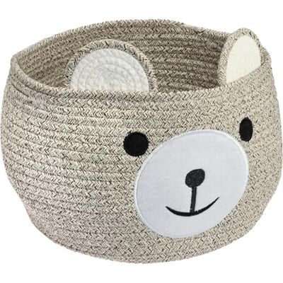 HMF Cesta de armazenamento com alças ocultas, cesto para quarto de crianças, em algodão, motivo: ursinho, 30 x 24 cm, castanho claro HMF Cesta de armazenamento com alças ocultas, cesto para quarto de crianças, em algodão, motivo: ursinho, 30 x 24 cm, castanho claro
