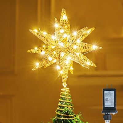 Joiedomi Estrela de metal com purpurina 3D de 11 polegadas, decoração para árvore de Natal, cor branca quente, 36 LED com temporizador de tomada, decoração de árvore de Natal, decoração de Joiedomi Estrela de metal com purpurina 3D de 11 polegadas, decoração para árvore de Natal, cor branca quente, 36 LED com temporizador de tomada, decoração de árvore de Natal, decoração de