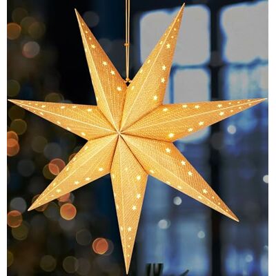 BRUBAKER Estrela de Natal pendente com tampa E14 Conjunto de estrela de papel de 60 cm com 3,5 m de cabo estrela do advento 3D decoração de janela estrela de luz suspensa dourada BRUBAKER Estrela de Natal pendente com tampa E14 Conjunto de estrela de papel de 60 cm com 3,5 m de cabo estrela do advento 3D decoração de janela estrela de luz suspensa dourada