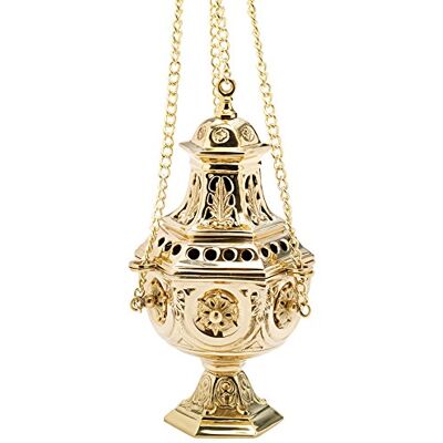 NKlaus Incensário de Natal em latão com corrente 70 cm grande recipiente pendente antigo ouro NKlaus Incensário de Natal em latão com corrente 70 cm grande recipiente pendente antigo ouro