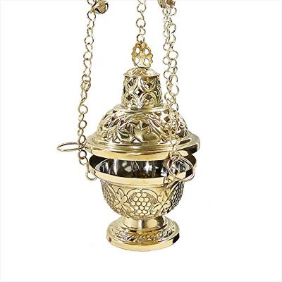 NKlaus Queimador de incenso corrente de ouro de 60 cm de comprimento com sinos queimador de incenso feito à mão NKlaus Queimador de incenso corrente de ouro de 60 cm de comprimento com sinos queimador de incenso feito à mão
