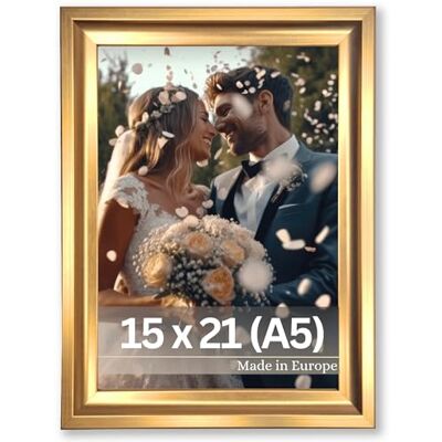 Victor Moldura de fotos "Renoir" ouro 15 x 21 cm (A5) Estilo moderno e elegante, vidro acrílico inquebrável, painel traseiro de MDF – decoração para a casa Victor Moldura de fotos "Renoir" ouro 15 x 21 cm (A5) Estilo moderno e elegante, vidro acrílico inquebrável, painel traseiro de MDF – decoração para a casa