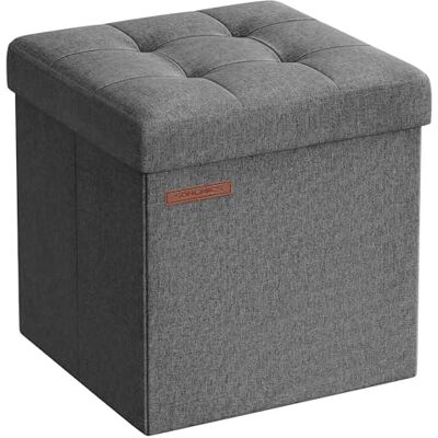 SONGMICS Puff de armazenamento dobrável, 30 x 30 cm, suporta até 130 kg Banqueta para os pés, banco com armazenamento, para sala de estar, quarto, cinzento e preto, coleção MINOTA LSF028G01 SONGMICS Puff de armazenamento dobrável, 30 x 30 cm, suporta até 130 kg Banqueta para os pés, banco com armazenamento, para sala de estar, quarto, cinzento e preto, coleção MINOTA LSF028G01