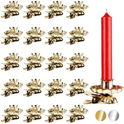 BRUBAKER Pacote de 20 suportes para a árvore de Natal suporte de velas vintage dourado suporte de velas tradicional com clipe BRUBAKER Pacote de 20 suportes para a árvore de Natal suporte de velas vintage dourado suporte de velas tradicional com clipe
