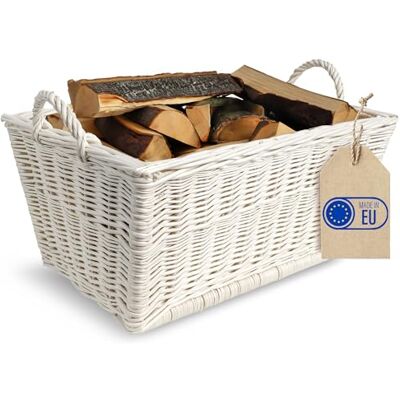 Creative Cesta de vime, branca para armazenar lenha 47 x 33 x 30 cm Tecido de juta alças retangular grande, tecido à mão durável interior, salgueiro grosso natural, multiusos Creative Cesta de vime, branca para armazenar lenha 47 x 33 x 30 cm Tecido de juta alças retangular grande, tecido à mão durável interior, salgueiro grosso natural, multiusos