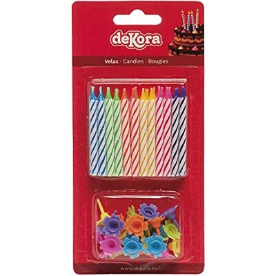 dekora Conjunto de 24 vela de aniversário multicolorido com suportes dekora Conjunto de 24 vela de aniversário multicolorido com suportes