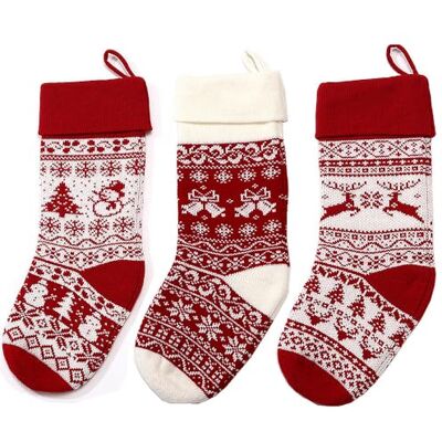 TRIXES Pacote de 3 meias de malha natalícia com padrões de flocos de neve, vermelho e branco, 45 cm TRIXES Pacote de 3 meias de malha natalícia com padrões de flocos de neve, vermelho e branco, 45 cm