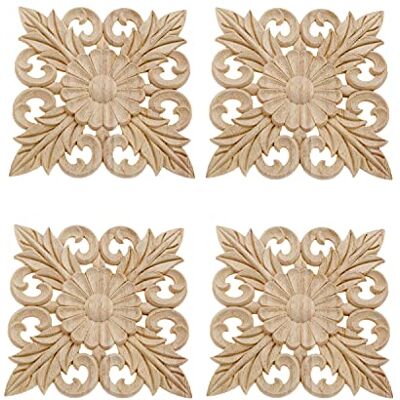 MUXSAM 4 peças de molduras de madeira para esculpir ornamentos de fusos com cesta de flores esculpida para carpintaria de canto para corredor, ponte, móveis, 15 cm MUXSAM 4 peças de molduras de madeira para esculpir ornamentos de fusos com cesta de flores esculpida para carpintaria de canto para corredor, ponte, móveis, 15 cm