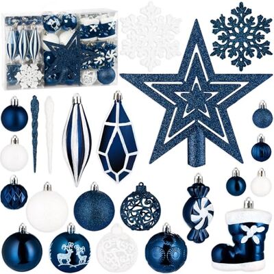 BRUBAKER Conjunto de 128 bolas de Natal ornamentos para árvore de Natal XXL com bolas de purpurina, carámbanos, pendentes de diamantes, rebuçados, botas do Pai Natal e estrela para a árvore azul BRUBAKER Conjunto de 128 bolas de Natal ornamentos para árvore de Natal XXL com bolas de purpurina, carámbanos, pendentes de diamantes, rebuçados, botas do Pai Natal e estrela para a árvore azul
