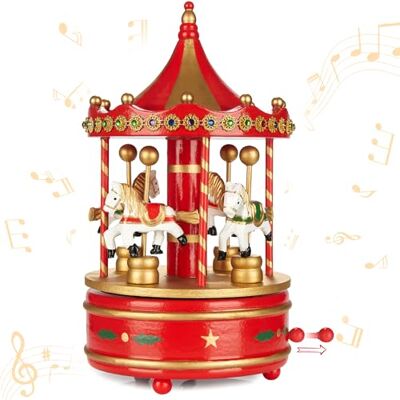 BRUBAKER Caixa de música de madeira Carrossel nostálgico com cavalos Melodia: Jingle Bells caixa de música de 24 cm presente e decoração para o Natal decoração natalícia ouro vermelho BRUBAKER Caixa de música de madeira Carrossel nostálgico com cavalos Melodia: Jingle Bells caixa de música de 24 cm presente e decoração para o Natal decoração natalícia ouro vermelho