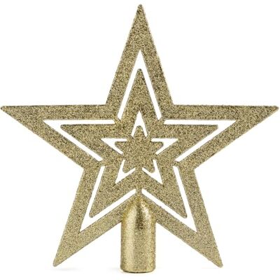 Spetebo Punta para árvore de Natal com glitter dourado, 18 cm, design moderno fechado, topo de árvore de Natal, estrela com topo de árvore de Natal Spetebo Punta para árvore de Natal com glitter dourado, 18 cm, design moderno fechado, topo de árvore de Natal, estrela com topo de árvore de Natal