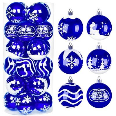 Joiedomi 24 peças de ornamentos de bolas de Natal, ornamentos de Natal de luxo extraordinários para decoração de festas, ornamentos para árvores e eventos especiais (azul e branco, 6 cm) Joiedomi 24 peças de ornamentos de bolas de Natal, ornamentos de Natal de luxo extraordinários para decoração de festas, ornamentos para árvores e eventos especiais (azul e branco, 6 cm)