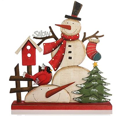 com-four ® Expositor decorativo para o Natal, boneco de neve de madeira Enfeite de Natal para decorar e oferecer com-four ® Expositor decorativo para o Natal, boneco de neve de madeira Enfeite de Natal para decorar e oferecer
