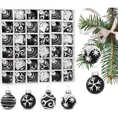 BRUBAKER Conjunto de 36 bolas de Natal de 3 cm, enfeites para árvores de Natal decoradas à mão, mini bolas para árvore de Natal enfeites de vidro natalícios para árvores de Natal, preto BRUBAKER Conjunto de 36 bolas de Natal de 3 cm, enfeites para árvores de Natal decoradas à mão, mini bolas para árvore de Natal enfeites de vidro natalícios para árvores de Natal, preto