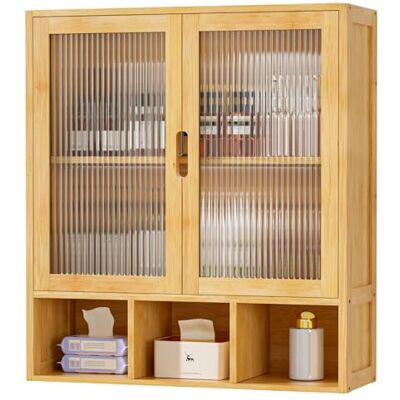 YORBAY Armário casa de banho parede bambu: 59 x 22 x 66 cm com portas Armário de parede com fecho magnético e compartimento aberto economiza espaço para casa de banho e WC (bambu) YORBAY Armário casa de banho parede bambu: 59 x 22 x 66 cm com portas Armário de parede com fecho magnético e compartimento aberto economiza espaço para casa de banho e WC (bambu)