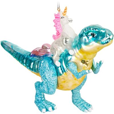 BRUBAKER Enfeite de Natal de unicórnio montado sobre um dinossauro de cristal pintado à mão e soprado à boca ornamento para árvore de Natal figura de dinossauro BRUBAKER Enfeite de Natal de unicórnio montado sobre um dinossauro de cristal pintado à mão e soprado à boca ornamento para árvore de Natal figura de dinossauro