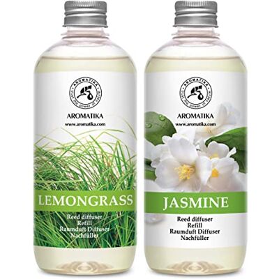 Trust Recarga difusor Lemongrass Recarga difusor de jasmim 2 x 500 ml, ambientador, fragrâncias duradouras, difusor para casa, difusor de aromaterapia, aroma de intensas e duradouras Trust Recarga difusor Lemongrass Recarga difusor de jasmim 2 x 500 ml, ambientador, fragrâncias duradouras, difusor para casa, difusor de aromaterapia, aroma de intensas e duradouras