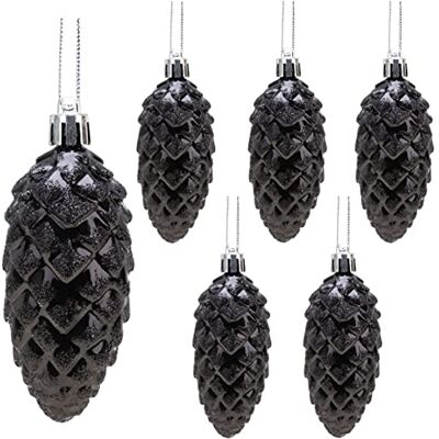 Christmas Concepts ® Pacote de ornamentos de cone de pinheiro de 6 90 mm decorados brilhantes e com purpurpurinas decorações de Natal de luxo (preto) Christmas Concepts ® Pacote de ornamentos de cone de pinheiro de 6 90 mm decorados brilhantes e com purpurpurinas decorações de Natal de luxo (preto)