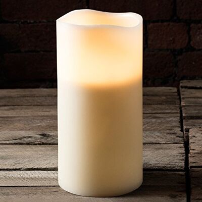 Lights4fun Grande vela com 3 pavios LED branco quente sem chama a pilhas com temporizador em cera marfim de 30 cm, decoração para interiores Lights4fun Grande vela com 3 pavios LED branco quente sem chama a pilhas com temporizador em cera marfim de 30 cm, decoração para interiores