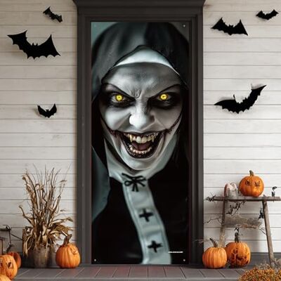 JOYIN Decalque 3D de Halloween para porta de freira, 203 x 71 cm, papel de parede de decoração de fantasma assustador para decorações de Halloween, suprimentos de festa de terror em casa JOYIN Decalque 3D de Halloween para porta de freira, 203 x 71 cm, papel de parede de decoração de fantasma assustador para decorações de Halloween, suprimentos de festa de terror em casa