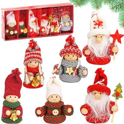 BRUBAKER Conjunto de 6 duendes natalícios de madeira e ponto, pendente para árvore de Natal, 8 cm, em caixa de presente, cor vermelha BRUBAKER Conjunto de 6 duendes natalícios de madeira e ponto, pendente para árvore de Natal, 8 cm, em caixa de presente, cor vermelha