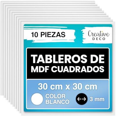 Creative 10 x 30 x 30 cm, placa de madeira quadrada MDF decorativa branca, 300 x 300 x 3 mm, cor numa face, para pendurar, ideal para decoração, verniz, pintura e decoupage Creative 10 x 30 x 30 cm, placa de madeira quadrada MDF decorativa branca, 300 x 300 x 3 mm, cor numa face, para pendurar, ideal para decoração, verniz, pintura e decoupage