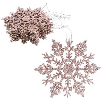 Christmas Concepts ® Pacote de decorações pendentes de flocos de neve com brilho de 12 10 cm (4 pol.) decorações de Natal ... (ouro rosa) Christmas Concepts ® Pacote de decorações pendentes de flocos de neve com brilho de 12 10 cm (4 pol.) decorações de Natal ... (ouro rosa)