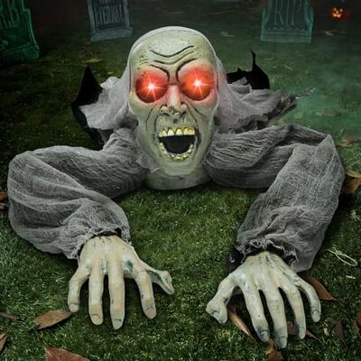 JOYIN Decoração de Halloween Groundbreaker Animated Zumbi com sons assustadores e olhos luminosos para decorações de jardim JOYIN Decoração de Halloween Groundbreaker Animated Zumbi com sons assustadores e olhos luminosos para decorações de jardim