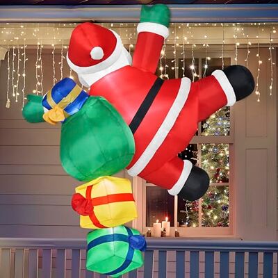 Joiedomi Pai Natal insuflável de Natal de 6 pés de altura com sacos de presente, pai Natal insuflável para pendurar no exterior com luzes LED integradas para decoração de festas de Natal Joiedomi Pai Natal insuflável de Natal de 6 pés de altura com sacos de presente, pai Natal insuflável para pendurar no exterior com luzes LED integradas para decoração de festas de Natal