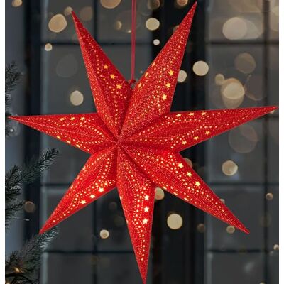 BRUBAKER Estrela de Natal 3D para pendurar estrela de papel LED com temporizador estrela do advento de 60 cm com design moderno funciona com pilhas decoração natalícia vermelha BRUBAKER Estrela de Natal 3D para pendurar estrela de papel LED com temporizador estrela do advento de 60 cm com design moderno funciona com pilhas decoração natalícia vermelha