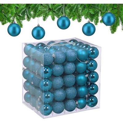 Relaxdays Árvore de Natal, conjunto de 100, plástico, brilhantes e mate, 6 cm Ø, ornamentos natalícios redondos, petróleo Relaxdays Árvore de Natal, conjunto de 100, plástico, brilhantes e mate, 6 cm Ø, ornamentos natalícios redondos, petróleo