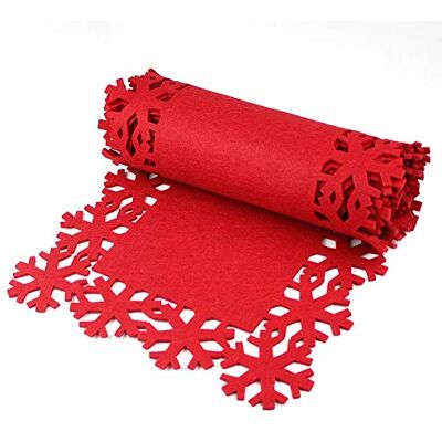 Christmas Concepts ® 2M Caminho de mesa de feltro vermelho de luxo com design de borda de floco de neve louça de Natal acessórios de sala de jantar Christmas Concepts ® 2M Caminho de mesa de feltro vermelho de luxo com design de borda de floco de neve louça de Natal acessórios de sala de jantar