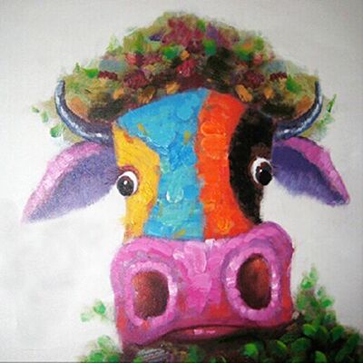 Fokenzary Vaca pintada à mão/Bull Pop moderno relógio de parede arte emoldurada e pronto para pendurar lona multicor 24 x 24 in Fokenzary Vaca pintada à mão/Bull Pop moderno relógio de parede arte emoldurada e pronto para pendurar lona multicor 24 x 24 in
