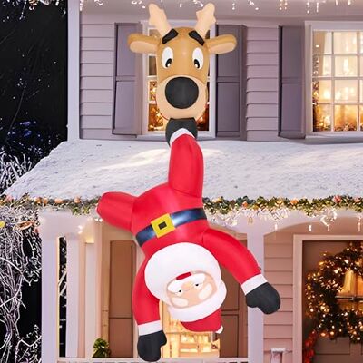 Joiedomi Pai Natal insuflável de 6 pés de altura com rena saída da janela, insufláveis de Natal com LED integrado para decoração de janelas, festa de Natal ao ar livre, decoração Joiedomi Pai Natal insuflável de 6 pés de altura com rena saída da janela, insufláveis de Natal com LED integrado para decoração de janelas, festa de Natal ao ar livre, decoração