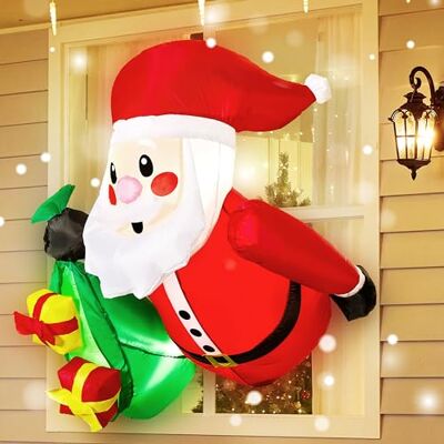 Joiedomi Pai Natal insuflável de 3,5 pés com sacos de presente e LED incorporado para decoração de janelas Joiedomi Pai Natal insuflável de 3,5 pés com sacos de presente e LED incorporado para decoração de janelas