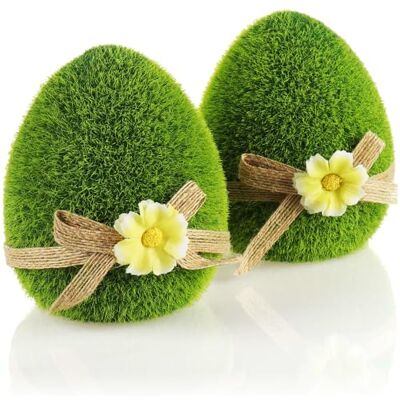 com-four ® 2X ovo decorativo de Páscoa com laço e flores Enfeite de cerâmica verde com erva artificial para primavera com-four ® 2X ovo decorativo de Páscoa com laço e flores Enfeite de cerâmica verde com erva artificial para primavera