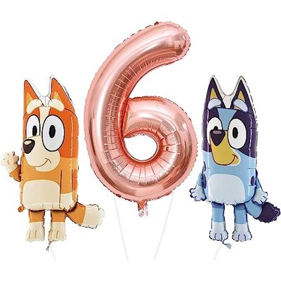 Toyland ® Bluey & Bingo Foil Balloon Pack 2 balões de personagens de 32" e 1 balão numérico de 40" decorações para festas infantis Toyland ® Bluey & Bingo Foil Balloon Pack 2 balões de personagens de 32" e 1 balão numérico de 40" decorações para festas infantis