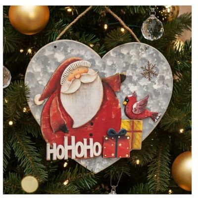 com-four ® Decoração pendente de Natal, cabide de madeira em forma Coração decorativo grande com Pai Natal decoração de Natal de parede com-four ® Decoração pendente de Natal, cabide de madeira em forma Coração decorativo grande com Pai Natal decoração de Natal de parede