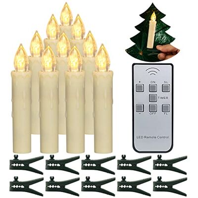 PChero Velas para árvore de Natal, 10 velas cônicas de bateria LED piscando sem chama com controle remoto para festa em casa Decoração de árvores de Natal ao ar livre em interiores PChero Velas para árvore de Natal, 10 velas cônicas de bateria LED piscando sem chama com controle remoto para festa em casa Decoração de árvores de Natal ao ar livre em interiores