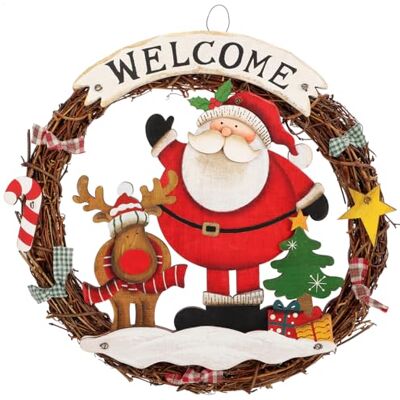 com-four ® Coroa natalina trançada Coroa de porta de boas-vindas para o Natal Decoração natalina para pendurar Coroa de madeira aprox. Ø 30 cm (Pai Natal G) com-four ® Coroa natalina trançada Coroa de porta de boas-vindas para o Natal Decoração natalina para pendurar Coroa de madeira aprox. Ø 30 cm (Pai Natal G)